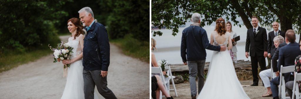 Bride walking down the aisle in Spanish Banks