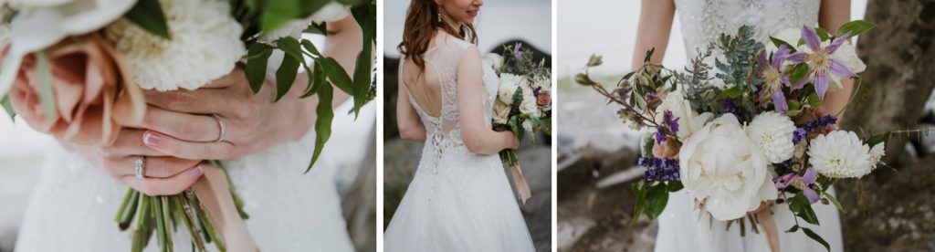 Various details of the bride's dress during the portrait session