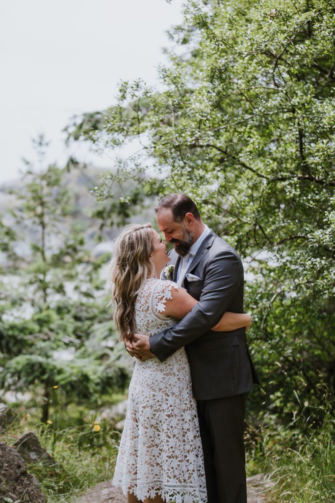 Bride and groom kissing during their portrait session