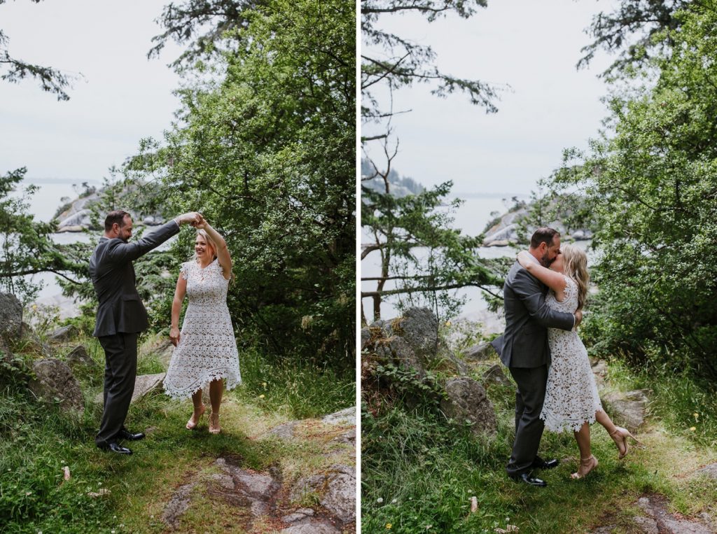 Bride and groom dancing during their portrait session