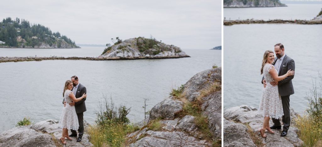 Bride and groom portraits in whytecliff park