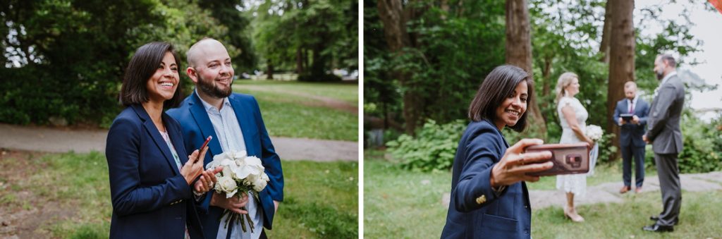 Candid photograph of the witnesses during the elopement