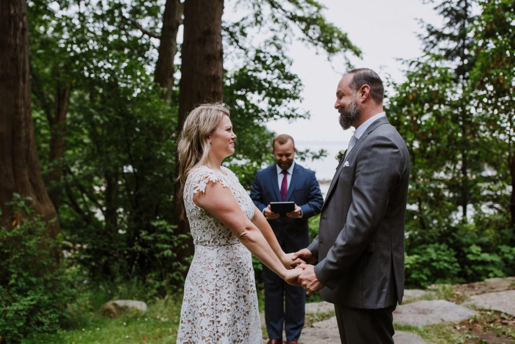 Bride and groom exchanging vows during the elopement ceremony